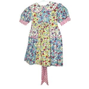 Thomas Girls Vintage Mixed Print Floral Multicolored Tie Dress Size 4 Youth
